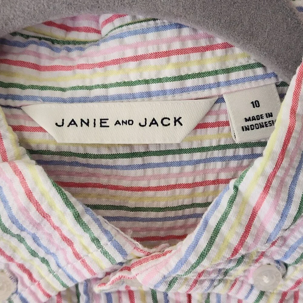 Janie and Jack boy 10 short sleeve cotton shirt button up rainbow stripe pocket